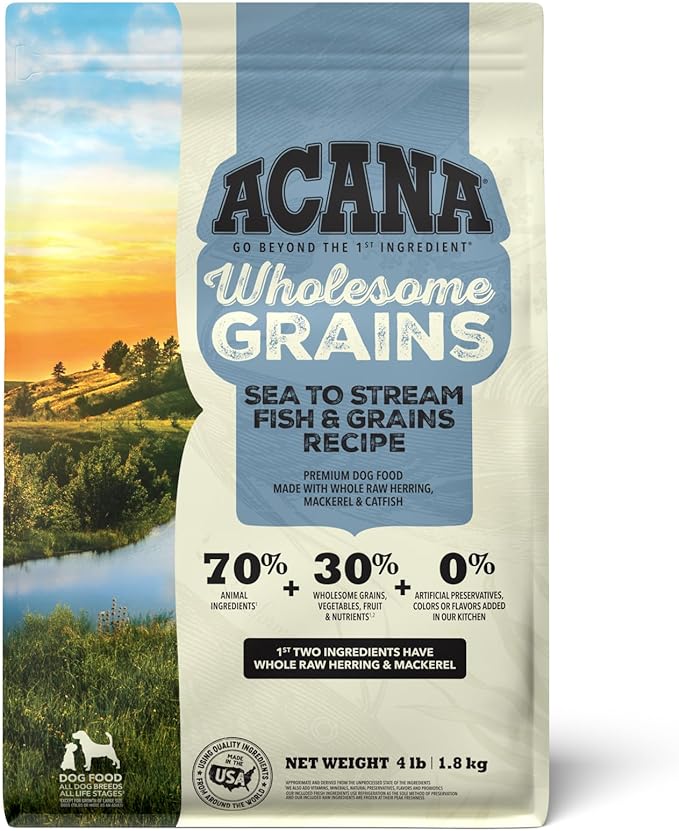 ACANA Wholesome Grains Dry Dog Food Sea to Stream Saltwater Fish Recipe 4lb Bag