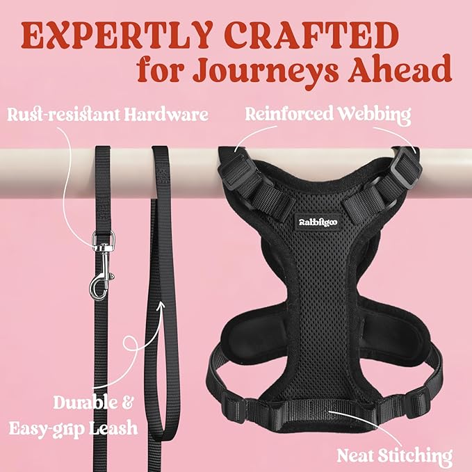 rabbitgoo Cat Harness and Leash for Walking, Escape Proof Soft Adjustable Vest Harnesses for Cats, Easy Control Breathable Reflective Strips Jacket, Black, S