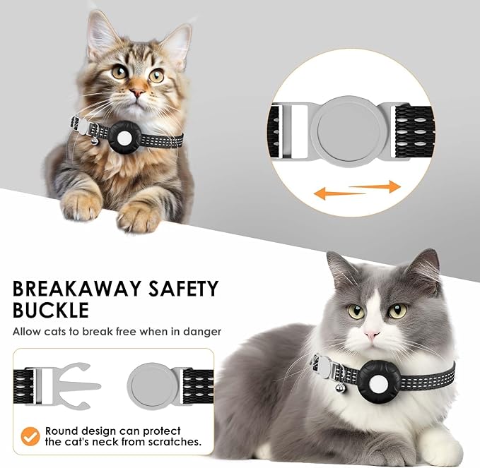 Cat Tracker, GPS Tracker Compatible with Apple Find My App(Only iOS), Waterproof Cat Tracker Collar with Safety Elastic Buckle, No Monthly Fee Pet Tracker, Works with Any Collar (Black)