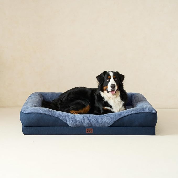 EHEYCIGA Orthopedic Dog Bed for Medium Dog, 30x20x6.5 Inch Memory Foam Dog Couch Bed with Sides, Waterproof Liner & Washable Removable Cover, Bolster Pet Sofa, Navy