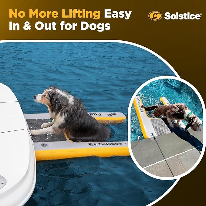 Solstice Inflatable Pup Plank, Dog Water Ramp, Inflatable Dog Pool Ramp for Boats, Docks, Pools – Floating Platform for Pets, Above/Inground Pool Use