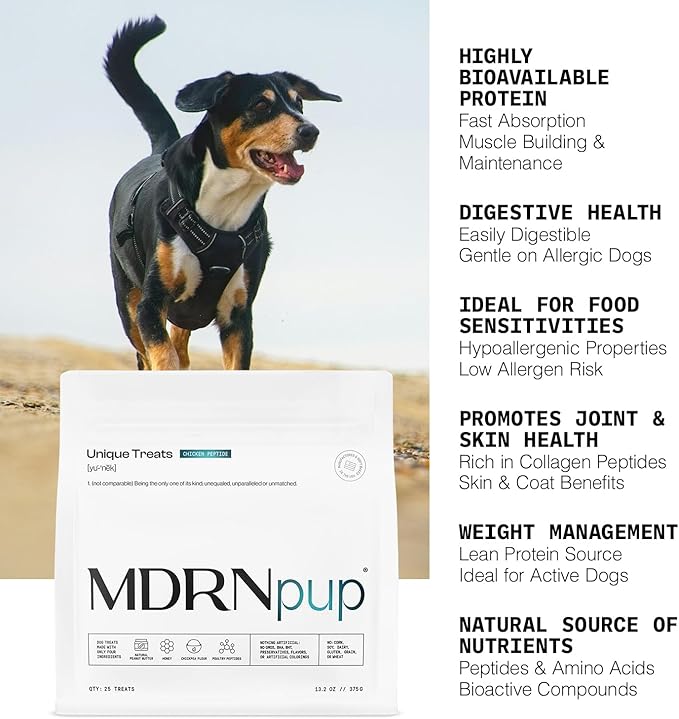 MDRNpup® Unique Dog Treats, Human Grade and All-Natural, Only Four Ingredients, High Protein - Amino Acids, Nothing Artificial, Soft Baked in The USA (13.2 Ounce, Chicken Peptide)