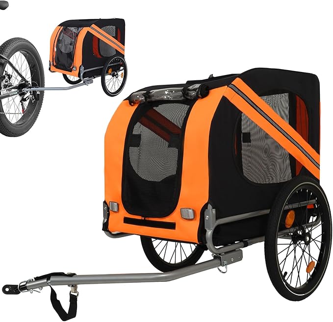 Large Dog Trailer for Bike, Folding Bike Trailer for Dogs with 18.9" Wheels, 120LB Capacity All-Terrain Pet Carrier, Universal Bicycle Coupler