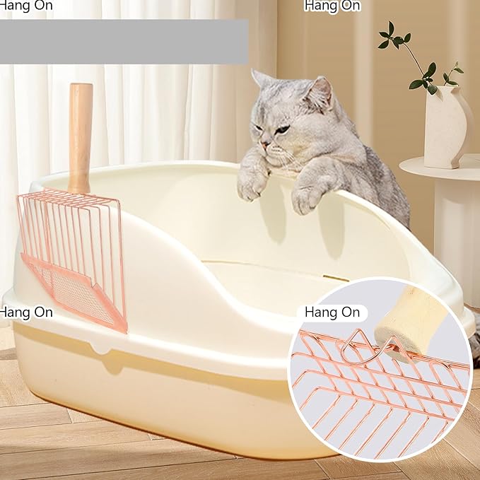 Litter Scooper, Metal Litter Scoop, Pooper Scooper with Wooden Handle, Cat Litter Scoop, Metal Scooper & Speed Sifter Deep Shovel Scoop Filter,Kitten Pooper Lifter for Litter Box