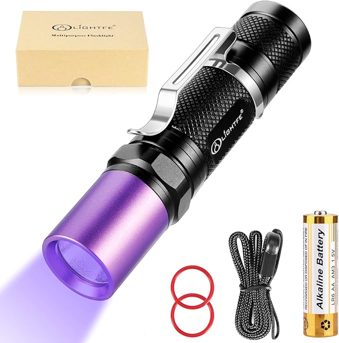 LIGHTFE Black Light UV301-395nm UV Light AA batery Blacklight uv Torch for UV Glue Curing, Rock and Mineral Identification, Fluorescent Agents, Pet Urine, Stain Detection, AC Leakage Detection.