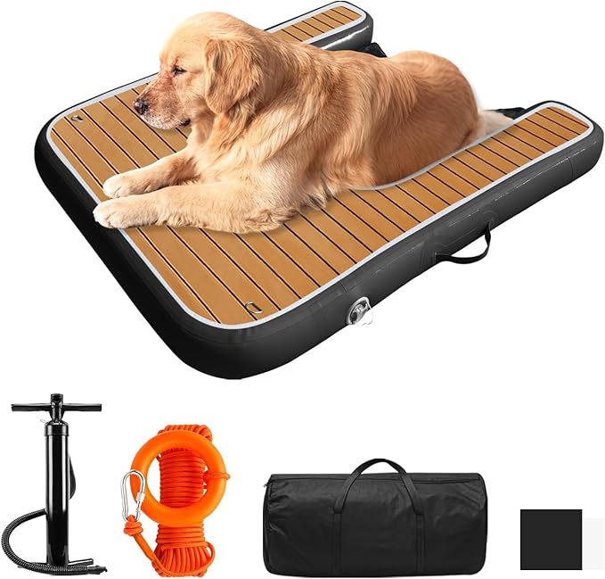 Inflatable Dock Platform for Dog, Large Dog Float Floating Ladder Up to 200 lbs Dogs Water Ramp, Non-Slip PVC with Boat Ramp for Pool, Dock, & Lake