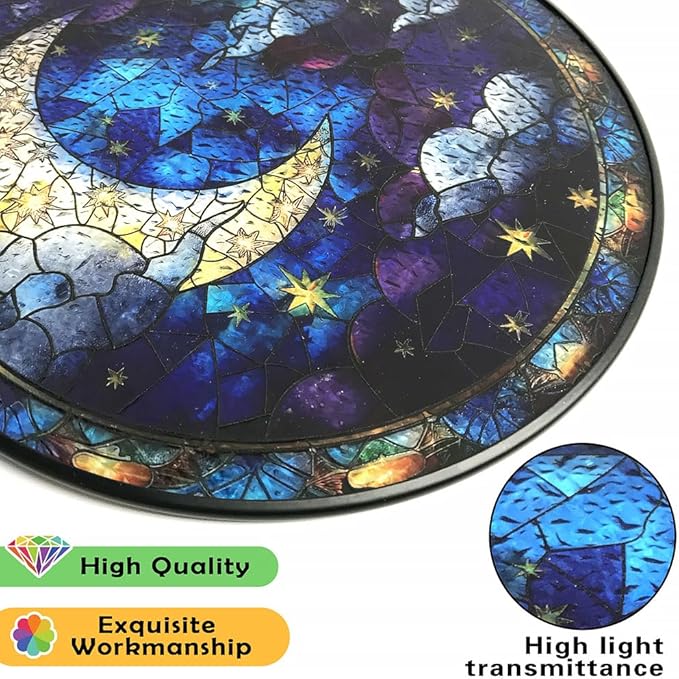 Moon Suncatcher Stained Glass Window Hanging Decor-Celestial Night Sky Design for Indoor Windows, Bedroom or Living Room, Unique Gift for Women, Housewarming, New Home and Spiritual Space Decoration