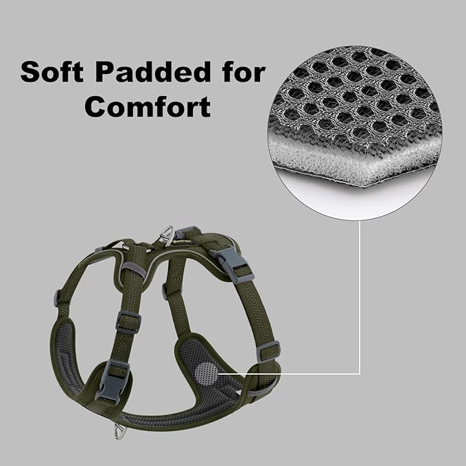 Plutus Pet No Pull Dog Harness, Release at Neck, Soft Padded, Reflective Adjustable Dog Vest Harness for Small, Medium, Large Dogs(Ranger Green, XS)