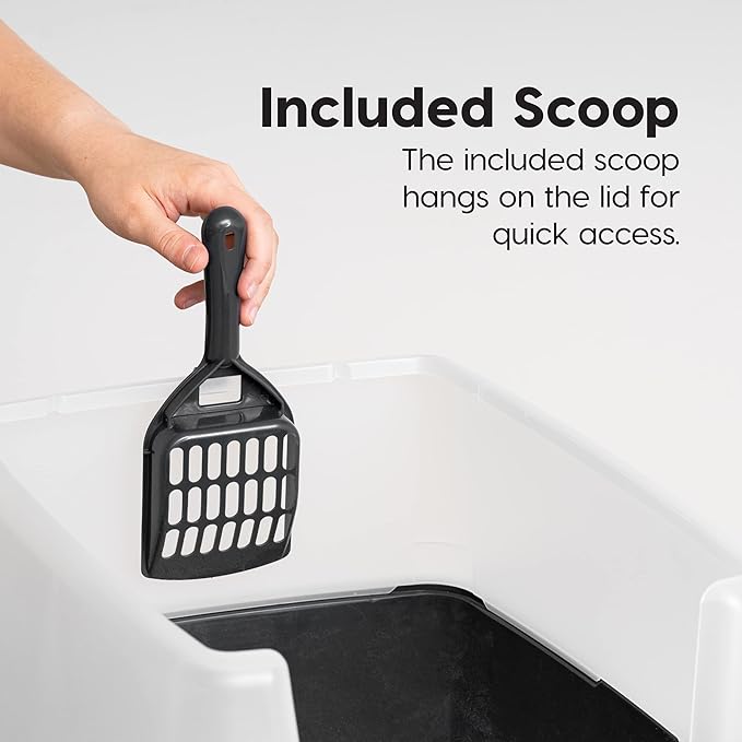 IRIS USA Large Open Top Cat Litter Box with High Sided Walls Tall Scatter Shield Scoop Included Easy Clean Plastic Pan Stain Resistant for Big Cats Kittens Indoor Multi-Cat Households