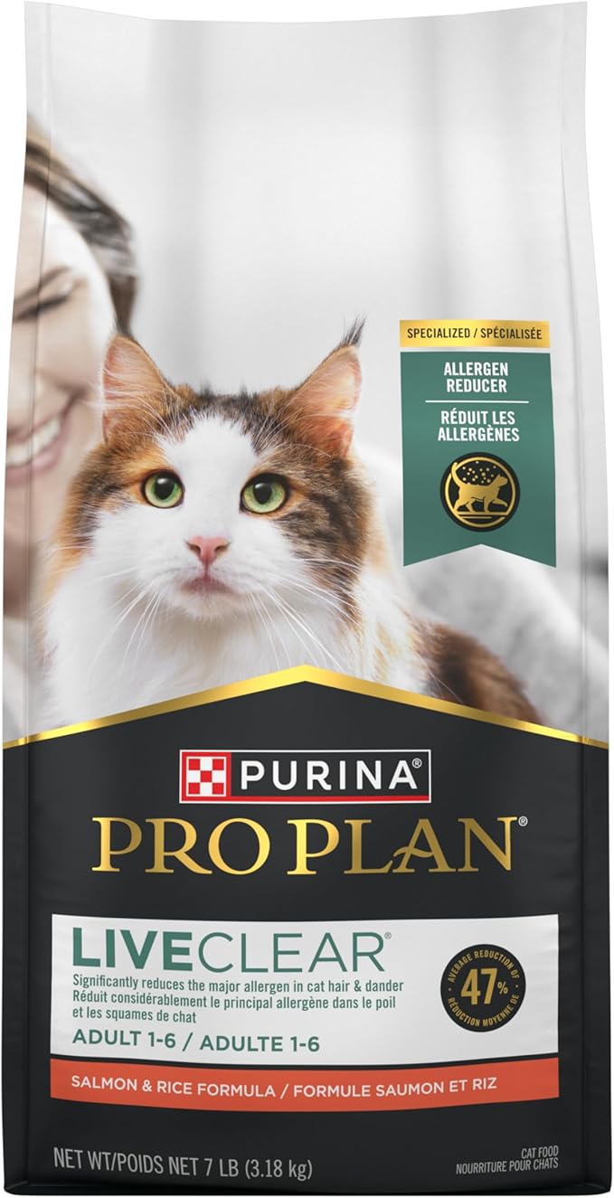 Purina Pro Plan Allergen Reducing, High Protein Cat Food, LIVECLEAR Salmon and Rice Formula - 7 lb. Bag