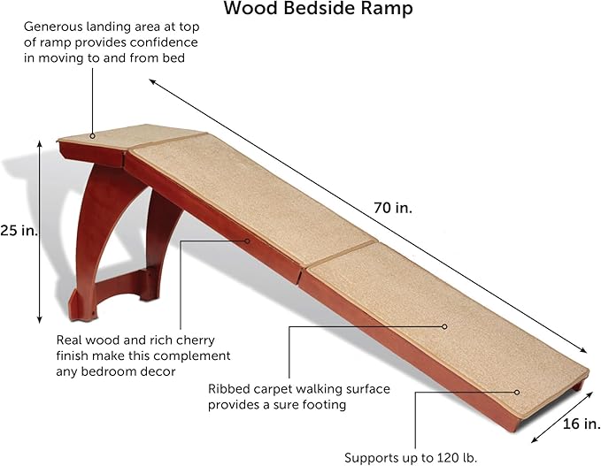 PetSafe CozyUp Bed Ramp - Supports Pets Back & Joints - High Traction Carpet Surface - Furniture-Grade Wood - Cherry or White Finish - Heavy Duty Bed Access Ramp - Cherry
