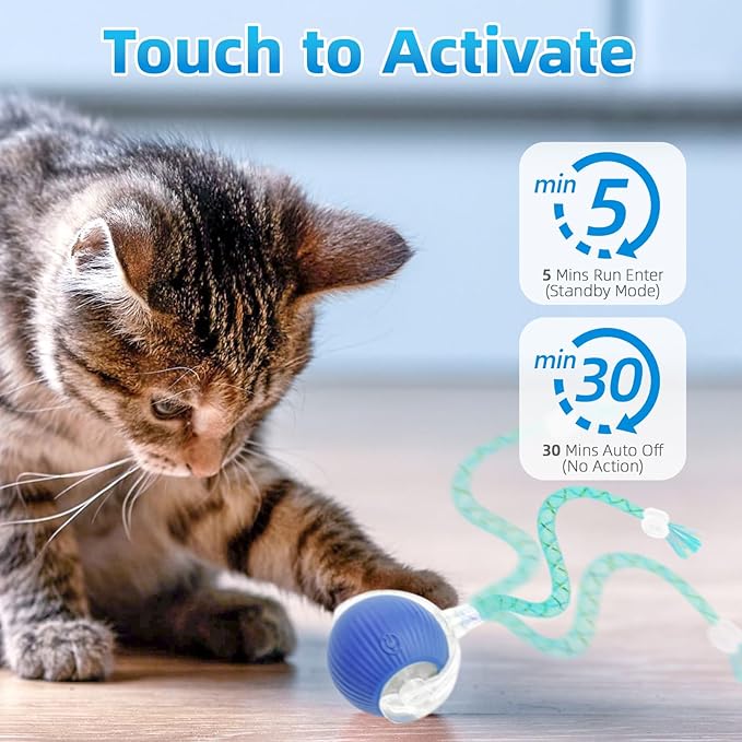 Interactive Cat Toys for Indoor Cats, Automatic Kitten Toys for Bored Indoor Adult Cats, Smart Kitten Rolling Ball Moving Balls Toy, Rechargeable Dog Cat Ball for Enrichment Exercise (Red+Blue)