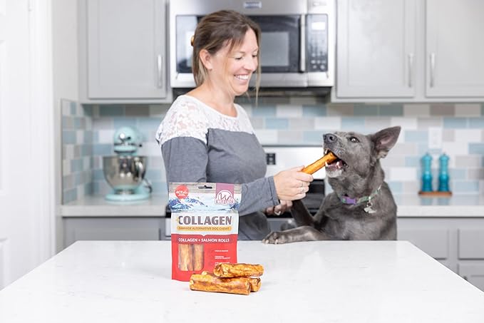 Wild Eats Salmon Flavor Collagen Retriever Style Cheek Roll 5" Dog Chews-4 Pack (Long Lasting Dog Chews Treats & Bones for Medium Dogs) Substitute for Pig Ears for Dogs