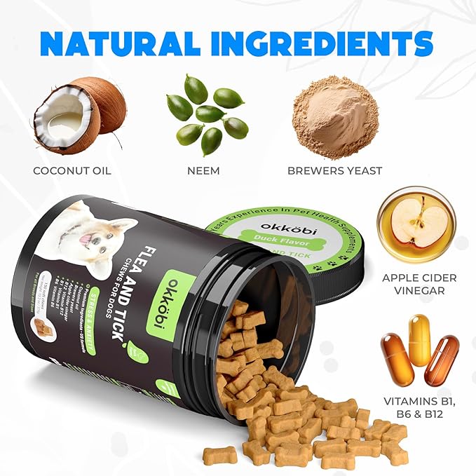 Flea and Tick Prevention Chewables for Dogs - 150 Chews - Flea & Tick Control - Vet-Approved Oral Treatment - Duck Flavor - US-Made