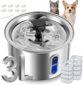 3L/101oz Stainless Steel Cat Water Fountain for Indoor Use - Ultra Quiet Automatic Cat Fountain for Drinking, Pet Water Foutain for Cat with LED Window, Easy to Clean (8 Filters & 8 Sponges)