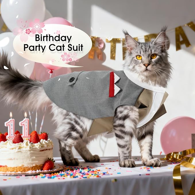 DENTRUN Cat Tuxedo Outfit Formal Suit with Shirt, Fancy Pet Tuxedo Vest for Hairless & Furry Cats, Kitten Wedding Attire Birthday Party Costume Clothes for Cats Only, XS-XXL
