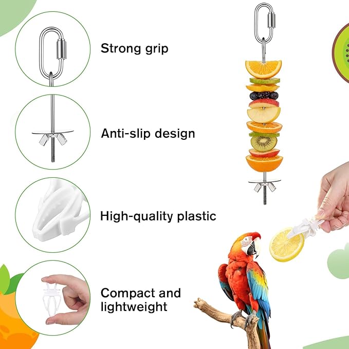 6 PCS Bird Treats Skewer, Parakeet Hanging Food Holder, Bird Cage Food Holders, Stainless Steel Fruit Vegetable Stick Holder for Hanging Birds Foraging Toys for Macaw Parakeet Budgie (3 Sizes)