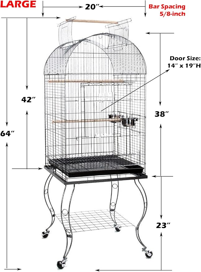 Large Open/Close Dome Play Top Style Parrot Bird Cage with 5/8-Inch Bar Spacing for Green Cheek Conures Lovebirds Budgies Canary Finch Parrotlet Portable Parrot Cage Removable Rolling Stand