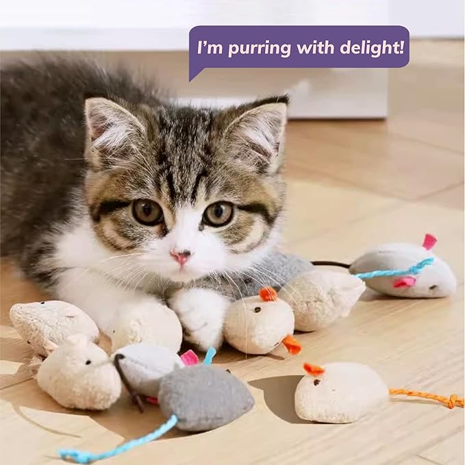 Cat Toys, 4 Pack Plush Catnip Cat Mouse Toy Interactive Cat Toy for Bored Indoor Adult Cat Play, Kitten Feline Chew Toy 5.91” Realistic Design Mini Mice Toy, 4 Assorted Colors, Value Pack