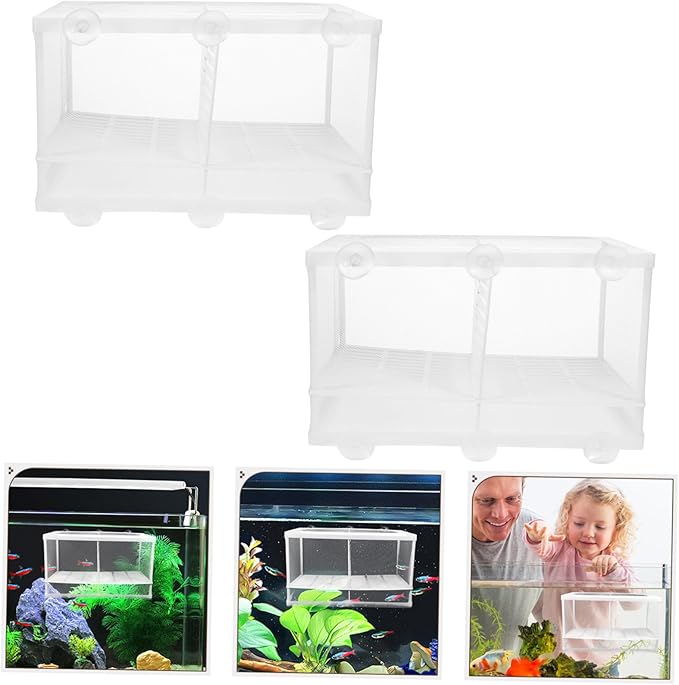 2pcs Fish Tank Breeding Isolation Box Suction Cups Efficient Divider for Shrimp and Fish Hatchery Easy to Install Aquarium Incubator Random Design
