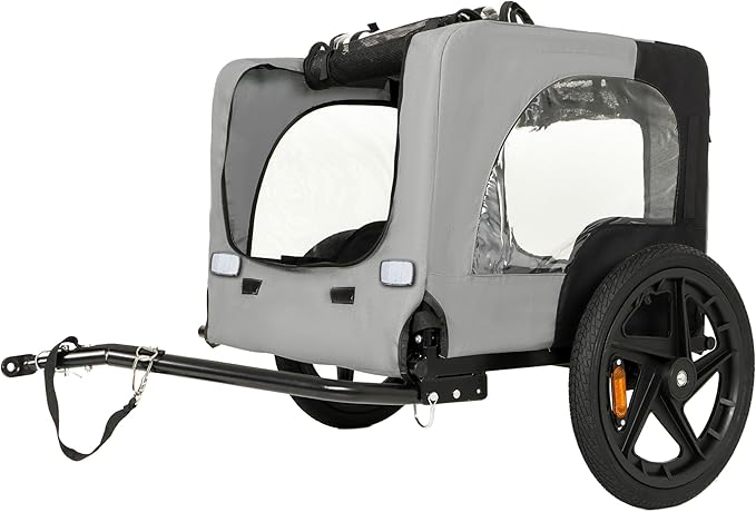 Heavy-Duty Dog Bike Trailer & Collapsible Pet Carrier for Bike with 16-Inch All-Terrain Wheels, Universal Hitch, Safety Flag & Weather-Resistant Design for Outdoor Adventures