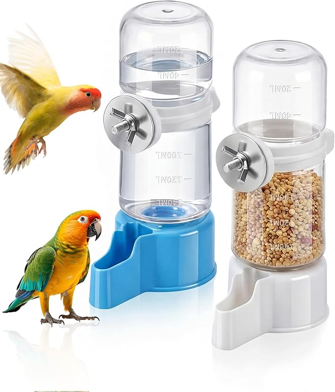 2 PCS Automatic Bird Cage Water Dispenser, Parakeet Parrot Feeder Hanging Drinking