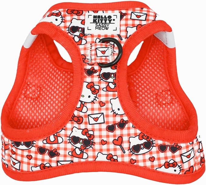 Sassy Woof Cat Step-in Harness - Hello Kitty® Red Classic - XS, Breathable Mesh, No Pull Design with Two D-Rings, Perfect for Small Cats and Kittens - Officially Licensed