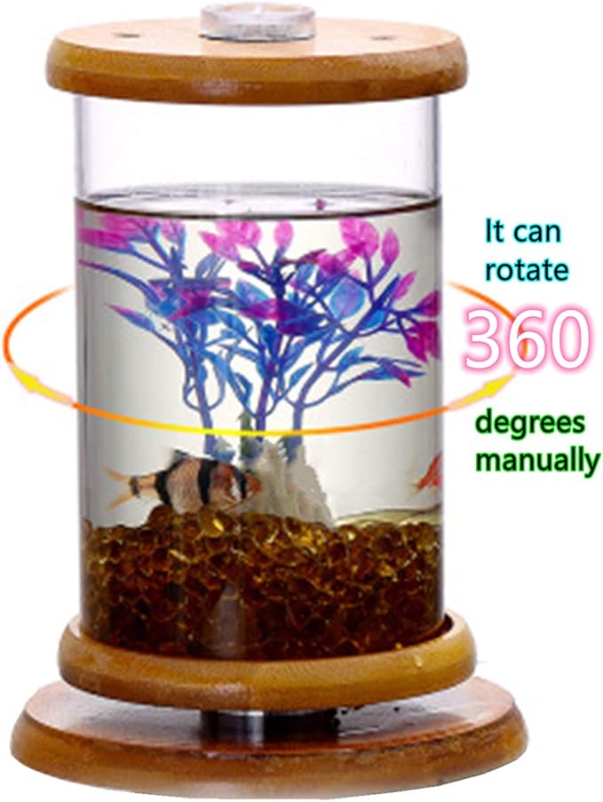 Creative Manual Rotating Glass Fish Tank with Colorful Remote Control lampSuper Large Glass Cylinder (Diameter 10 cm, Height 20 cm)