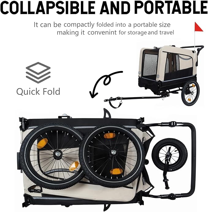 Extra Large Dog Bike Trailer, 2-in-1 Convertible Pet Stroller Cart Bicycle Carrier with Swivel Wheels & Universal Hitch, Foldable Pet/Cargo Carrier for Bicycles Camping Hiking