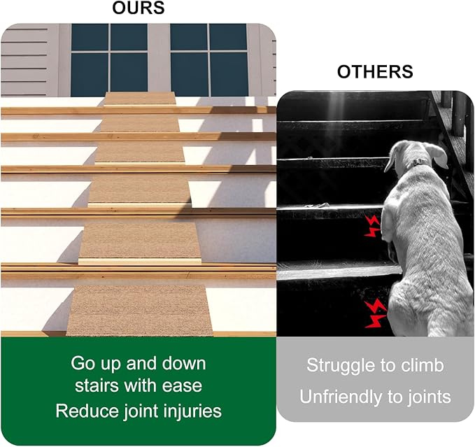 4 Pack Dog Ramp for Stairs with Anti-Slip Brown Carpet, Lightweight Wooden Pet Ramp Suitable for Small & Medium Dogs, Portable Dog Stairs to Assist Elderly and Injured Pets