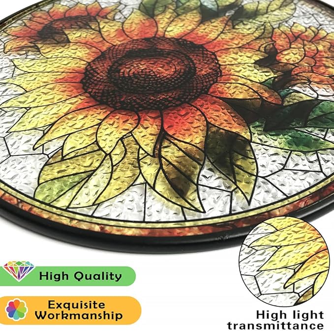 Sunflower Suncatcher Stained Glass Window Hanging Decor-Vibrant Sun Catchers for Indoor Windows, Unique Gifts for Plant Lovers, Housewarming, Birthday or New Home Celebration, Sunny Summer Decoration