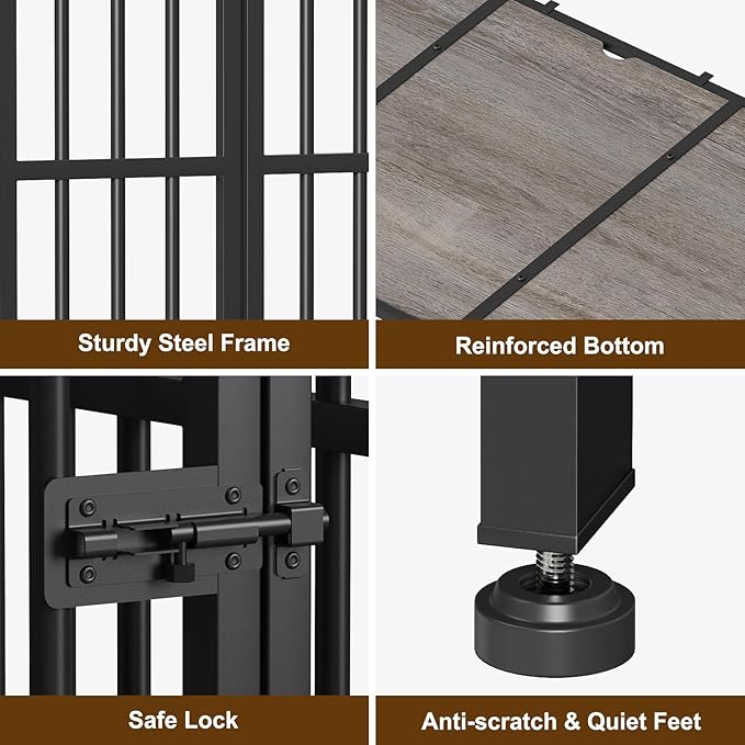 Easycom 31" Dog Crate Furniture Foldable, No Assembly Decorative Dog Kennel Indoor, Dog Crates for Medium Dogs(20-35 lb), Wooden Dog Cage with Adjustable Bowls and Name Tag, End Table, Oak Grey
