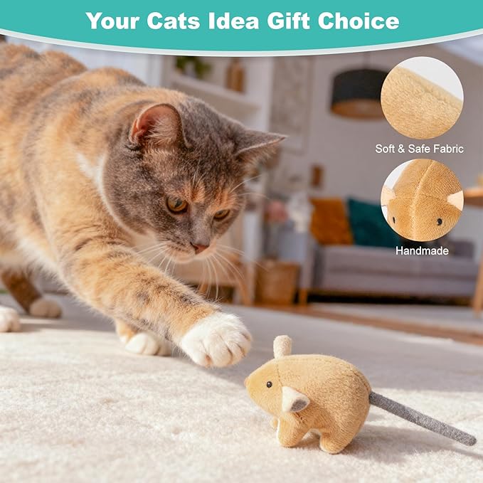 Plush Catnip Mice Toys with Rattle Sound- 2 Pcs Interactive Cat Toys for Indoor Cats, Durable Stress Relief Eco-Friendly Small Mouse Chew Playthings（with Catnip Bag
