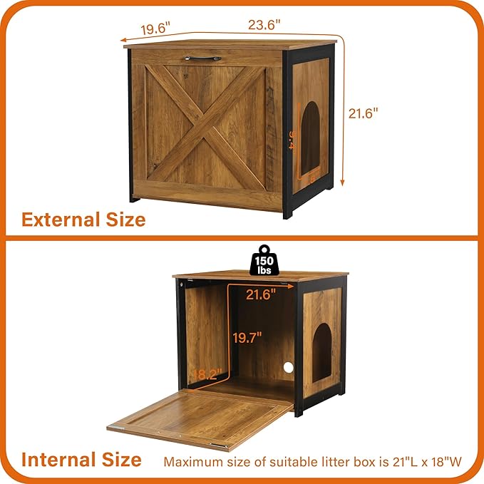 Dwanton Cat Litter Box Furniture Hidden, Cat Litter Box Enclosure, Reversible Entrance Can Be on Left or Right Side, Indoor Cabinet, Wooden Washroom, End Table, Nightstand, Warm Brown, 23.6" L
