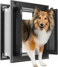 Dog Door for Wall, Heavy Duty Large Dog Door with Aluminum Frame and Telescoping Tunnel, French Style with Magnetic Flaps, Up to 120lbs, Black