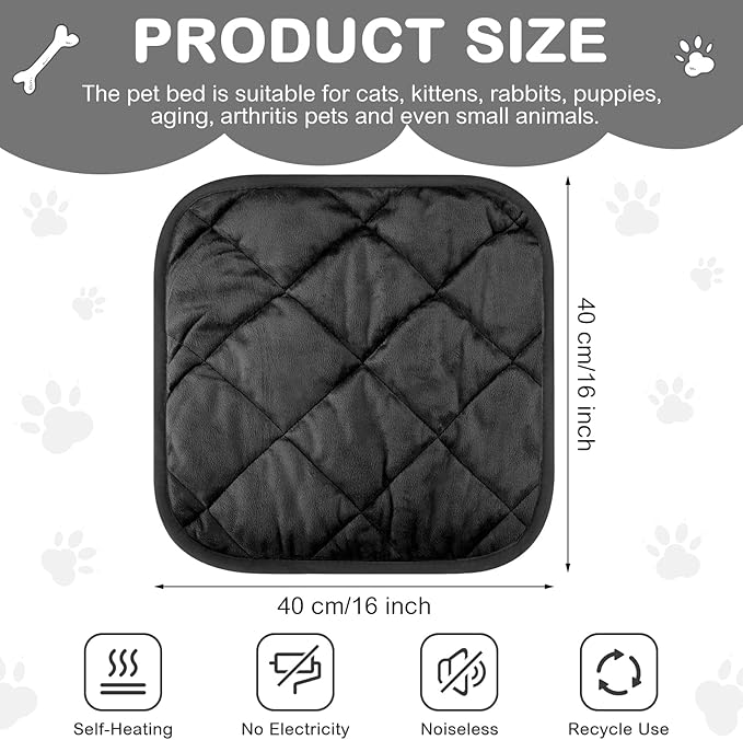 4 Pack Self Heating Cat Pad Self Warming Dog Mat Reflects Body Heat Extra Warm Thermal Pet Pad Washable Dog Cat Bed Crate Bed Mat Blanket(16 x 16 Inch,Black)