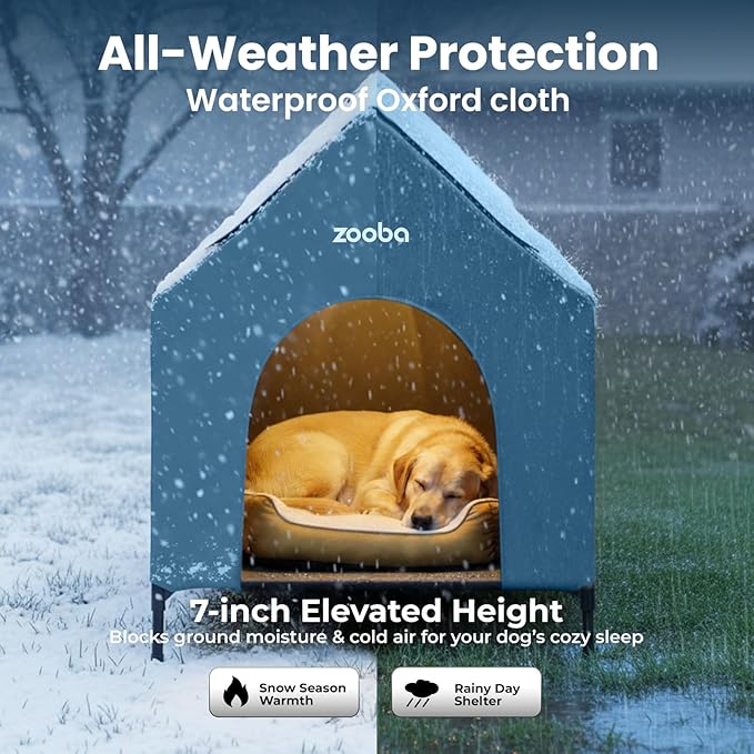 29" 2-in-1 Dog House for Medium Dogs, Elevted Dog House Outdoor/Indoor, Weatherproof Elevated Pet Shelter, Breathable Mesh & Steel Frame, Easy to Assemble & Clean(Blue)