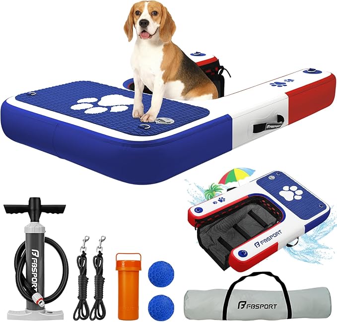 FBSPORT Inflatable Dog Boat Ramp Floating Dock Water Ladder for Pool, Boat, Non-Slip EVA Floating Ladder Pool Ramp for Dog Up to 220 LBs, Safe & Easy Access