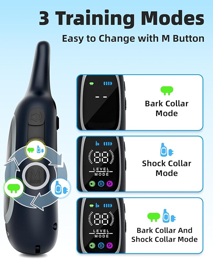 2-in-1 Dog Shock Collar and Bark Collar for Dogs – 3300FT Dog Training Collar with Remote, IP67 Waterproof e Collar with Anti-Bark/Beep/Vibration/Shock Modes for Small Medium Large Dog(8-120Lbs)