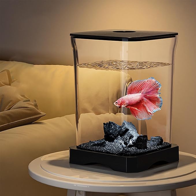 Glass Betta Kit, Glass 5x5x5 Inch | Elegant Glasss Aquarium with Stackable Design, Desktop, Countertop, Stackable Cube Tank for Home Office School