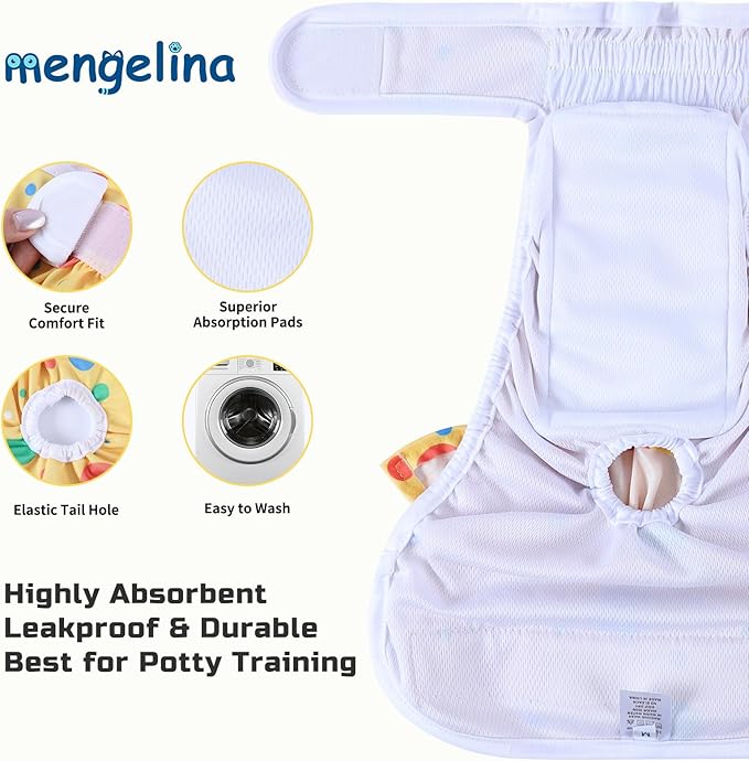 Washable Dog Diapers Female 3 Pack Reusable Premium Highly Absorbent Puppy Diapers, Flexible Doggie Diapers, Durable Leak-Proof Dot Doggy Diapers for Period Heat Incontinence Potty Training, S