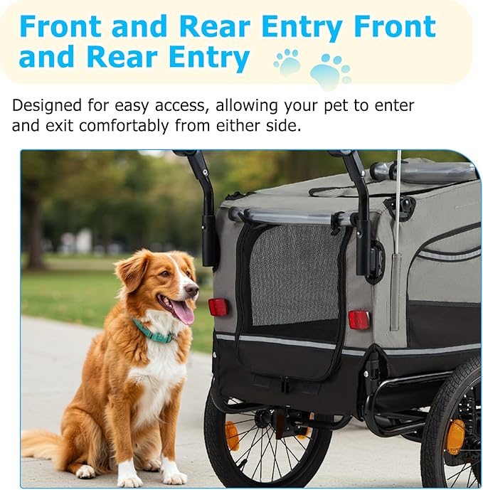 Foldable Pet Bike Trailer for Dogs up to 88 lbs – Universal Hitch Bicycle Carrier with Shock‑Absorbing Tires, Mesh Ventilation & Quick‑Release Wheels (55″/57″)