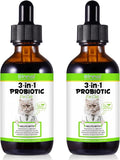 3-in-1 Probiotics for Cats(Pack of 2) with Digestive Enzymes & Prebiotics – Supports Gut Health, Immune System & Diarrhea Relief – 2 x 60ml for Cats of All Ages