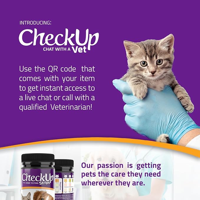 KIT4CAT CheckUp Cat and Dog UTI Urine Test Strips | 3 Parameters CheckUp in 1- a More Detailed Test of 3 UTI Related Markers - pH, Nitrite and Leukocytes Levels x50
