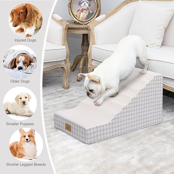 Pets Ramp for High Beds, Small Dogs & Senior Cats - Non-Slip Texture & Machine Washable Cover - Supportive Foam for Joint Comfort, Easy Climb for Couch, Sofa, Furniture (Beige)