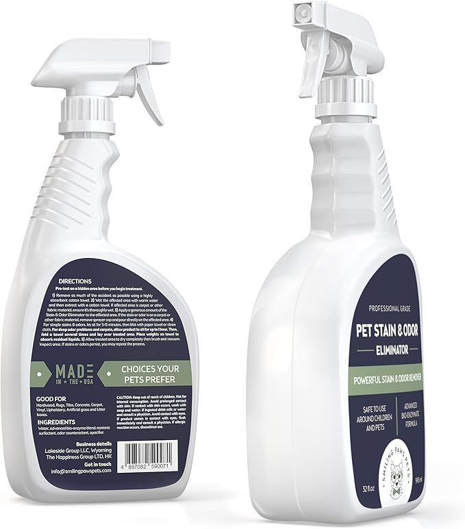 Smiling Paws Pets Cat & Dog Urine Odor Eliminator | Cat Urine Enzyme Cleaner Destroyer | Pet Urine Enzyme Cleaner | Pet Odor Eliminator, Stain & Odor Remover of Cat Dog Pee from Wood Carpet Upholstery