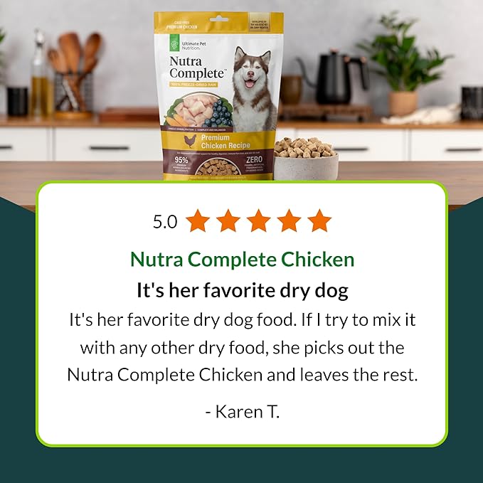 ULTIMATE PET NUTRITION Nutra Complete Freeze Dried Raw Dog Food, Veterinarian Formulated with Antioxidants, Prebiotics & Amino Acids (3 Pound, Chicken)