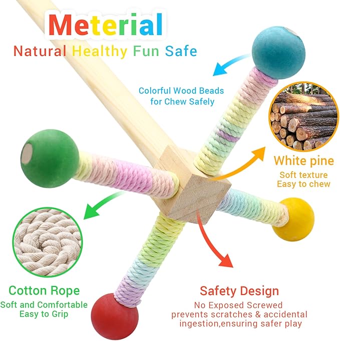 Bird Rotating Perch Toys,Parakeet Interactive Stand Perch Chew Toy,Wooden Exercise Wheel Parrot Toys,Cockatiel Toys for Bird Cage Accessories for Small and Medium Parrots (4 Perch)