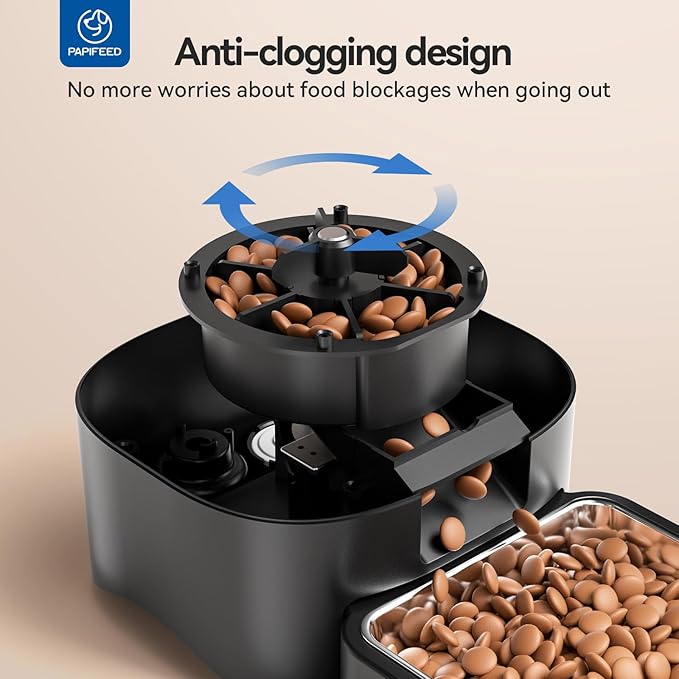 PAPIFEED Automatic Cat Feeder, 6L Smart WiFi Cat Food Dispenser with App Control, Bluetooth-Assisted Setup, Stainless Steel Bowl, Anti-Clog Design for Dry Cat Food