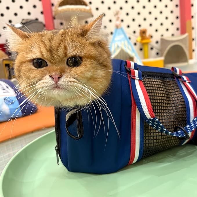 Cinf Cat Nail Clipping Cleaning Grooming Restraint Bag （Free Muzzle） No Scratching Biting for Bathing Nail Trimming Injecting Examining((Blue USA Flag,M)